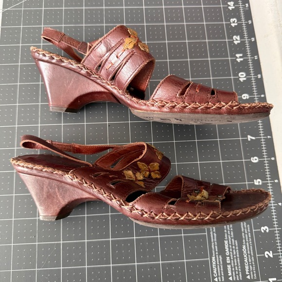 Pikolinos Womens 38 Leather Floral Fairy Boho Wedge Sandals Indie Earthy Artsy - Picture 3 of 6